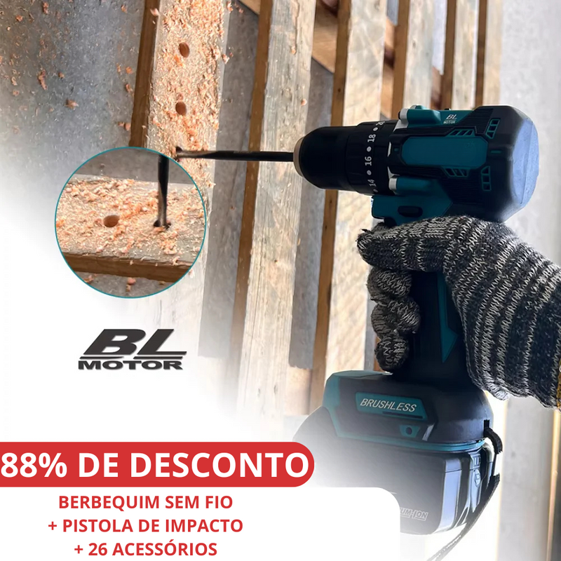KIT ORIGINAL: BERBEQUIM SEM FIO com PISTOLA DE IMPACTO + 26 ACESSÓRIOS + 2 BATERIAS - PROMOÇÃO DE ENCERRAMENTO DA LOJA - Envio Grátis 24H